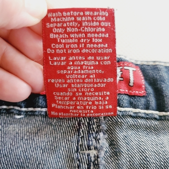 7240 * Red Rivet Embellished Pockets Dark Wash Denim Flare Jeans Size 13 - Picture 4 of 11